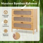 Dviaukštė bambukinė komoda su trimis grūdinto stiklo stalčiais (Natūrali)