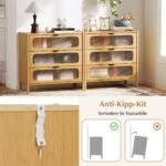 Dviaukštė bambukinė komoda su trimis grūdinto stiklo stalčiais (Natūrali)