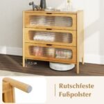 Dviaukštė bambukinė komoda su trimis grūdinto stiklo stalčiais (Natūrali)