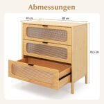 Dviaukštė bambukinė komoda su trimis grūdinto stiklo stalčiais (Natūrali)