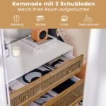 Trijų stalčių komoda su rotango elementais (Balta)