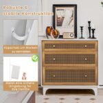 Trijų stalčių komoda su rotango elementais (Balta)