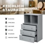 Dvipusė komoda su trimis stalčiais ir dviem atviromis lentynomis (Pilka)