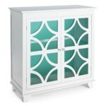 Tvirtas komodos tipo stalčius su stiklinėmis durelėmis ir reguliuojama lentyna (Žalia)