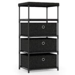 Indukcinė komoda su trimis stalčiais ir medine plokšte (Juoda)