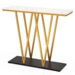 Siauras konsolinis staliukas su dirbtinio marmuro stalviršiu ir metaliniu rėmu (Balta)