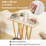 Siauras konsolinis staliukas su dirbtinio marmuro stalviršiu ir metaliniu rėmu (Balta)
