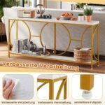 Siauras konsolinis staliukas su marmuro imitacijos stalviršiu ir auksiniu metaliniu rėmu 180 cm ilgio (Balta)