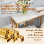 Siauras konsolinis staliukas su marmuro imitacijos stalviršiu ir auksiniu metaliniu rėmu 180 cm ilgio (Balta)