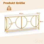 Siauras konsolinis staliukas su marmuro imitacijos stalviršiu ir auksiniu metaliniu rėmu 180 cm ilgio (Balta)