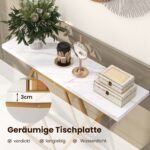 Siauras konsolinis staliukas su marmuro imitacijos stalviršiu ir auksiniu rėmu (Balta)