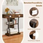 Konsolinis staliukas su dviem stalčiais ir dviem lentynomis 91x30x87 cm (Natūrali ruda)