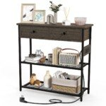 Konsolinis staliukas su įkrovimo stotele ir dviem stalčiais (Pilka)