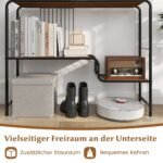 Siauras konsolinis staliukas su metaliniu rėmu ir dviem lentynomis (Riešuto)