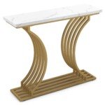 Stilingas prieškambario staliukas su dirbtinio marmuro stalviršiu ir metalinėmis kojomis (Balta)