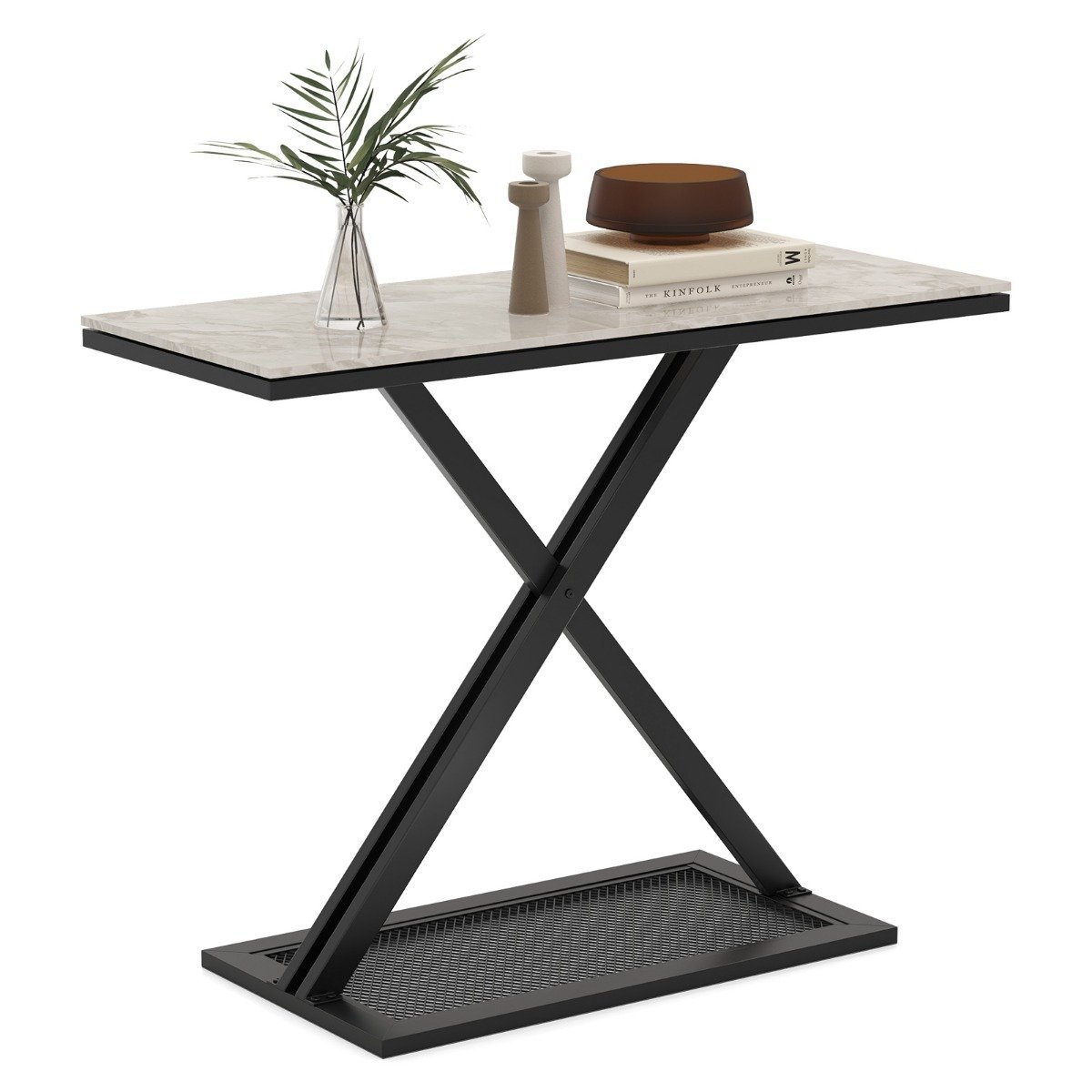 konsolentisch-sofatisch-13201_4_ Konsolinis staliukas su dirbtinio marmuro stalviršiu ir metaliniu rėmu (Juoda ir balta)