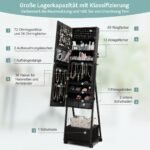 Kompaktiška papuošalų spintelė su veidrodžiu ir ratukais (Juoda)
