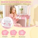Vaikiškas kosmetinis staliukas su kėdute ir nuimamu veidrodžiu (Rožinė)
