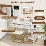 Tualetinis staliukas su LED apšvietimu ir integruota pakrovimo stotele (Balta)