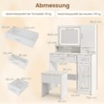 Kompaktiškas kosmetinis staliukas su LED apšvietimu ir integruota įkrovimo stotele (Balta)