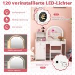 Vaikiškas kosmetinis staliukas su taburete ir LED apšvietimu (Balta)