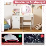 Vaikiškas kosmetinis staliukas su taburete ir LED apšvietimu (Balta)