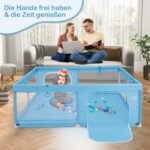 Erdvus vaikiškas maniežas su rankenėlėmis ir žaidimų kamuoliukais (Mėlyna)