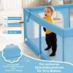 Erdvus vaikiškas maniežas su rankenėlėmis ir žaidimų kamuoliukais (Mėlyna)