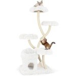 165 cm kačių draskyklė su 4 poilsio zonomis ir nameliu (Balta)