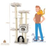 Daugiaaukštė katės draskyklė su guoliu ir lankeliu (Pilka)