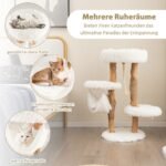 Medinė katės draskyklė su penkiais lygiais ir hamaku (Balta)