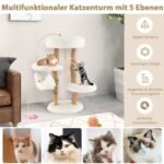 Medinė katės draskyklė su penkiais lygiais ir hamaku (Balta)