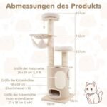 Žaidimų ir poilsio kompleksas katėms su nameliu ir dviem hamakais 187 cm (Natūrali)