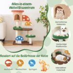 Katės draskyklė su nameliu ir žaisliniu kamuoliuku (Įvairiaspalvė)