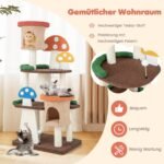 Kačių draskyklė su dviem nameliais platformomis ir draskykle (Spalvota)