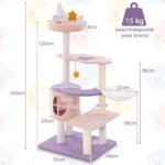Daugiapakopis kačių medelis su nameliu ir hamaku (Violetinė ir rožinė)