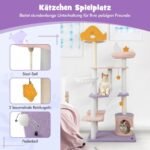 Daugiaaukštė kačių draskyklė su nameliu (Rožinė ir violetinė)