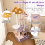 Daugiaaukštė kačių draskyklė su nameliu (Rožinė ir violetinė)