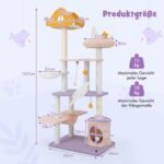 Daugiaaukštė kačių draskyklė su nameliu (Rožinė ir violetinė)