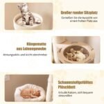 Daugiapakopė kačių draskyklė su hamaku ir miegamuoju nameliu (Natūrali)