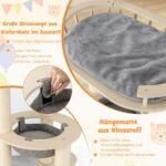 Daugiaaukštis katės namelis su hamaku ir keturiomis poilsio vietomis (Pilka)