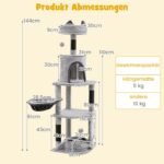 Daugiaaukštė kačių draskyklė su hamaku ir platformomis (Pilka)