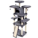 Daugiapakopė katės draskyklė su nameliais ir stebėjimo platformomis 170 cm (Pilka)