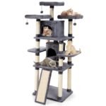 Daugiapakopė katės draskyklė su nameliais ir stebėjimo platformomis 170 cm (Pilka)
