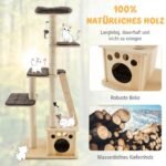 Medinis kačių namelis su draskykle ir žaisliukais (Smėlio)