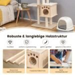 Daugiaaukštė katės draskyklė su nameliu 170 cm (Smėlio)