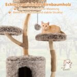 Daugiaaukštis kačių namelis su guoliu ir platformomis (Natūrali mediena)