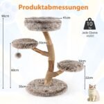 Medinė kačių draskyklė su 4 poilsio vietomis ir jutės stulpais (Natūrali)