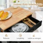 Kompaktiškas virtuvės vežimėlis su mediniu stalviršiu (Juoda)