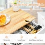 Kompaktiškas virtuvės vežimėlis su akacijos medžio stalviršiu (Balta)